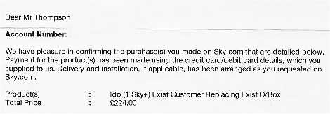 Confirmation letter from Sky